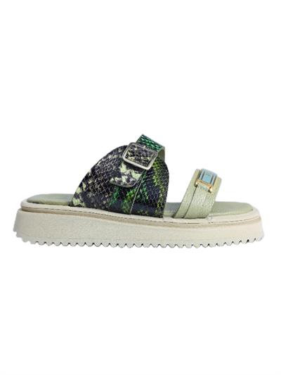 POLETTO  HAKİKİ DERİ YESIL SIYAH Sandalet Düz Terlik 0197 346