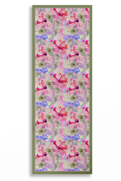 AQURA Çiçek Desenli Şal - Zeytin Yeşili-Pembe