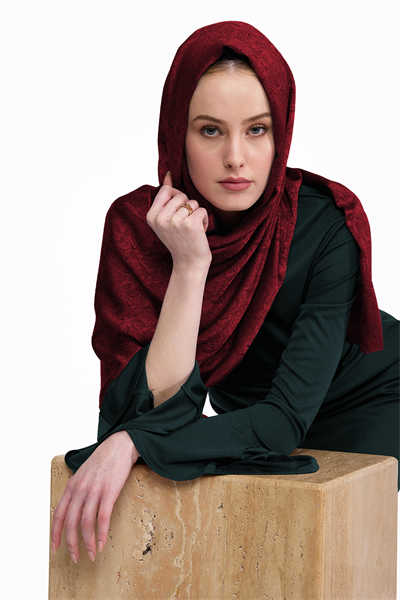 MAJENNE çift taraflı sarmaşık desen Tencel şal - BORDO-SİYAH