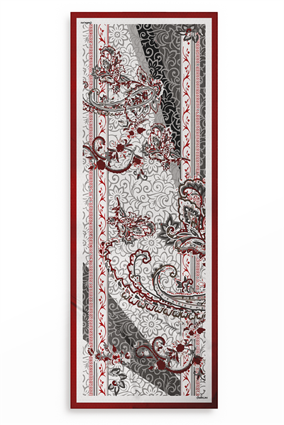 SHINA Parlak Bloomark Desenli Baskılı Şal – Açık Bordo-Gri-Taş