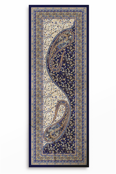 SHINA Parlak Paisley Desenli Baskılı Şal – Lacivert & Kahve & Krem