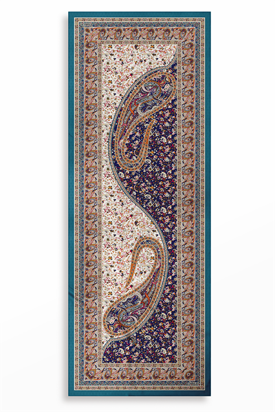 SHINA Parlak Paisley Desenli Baskılı Şal – Petrol & Lacivert & Krem