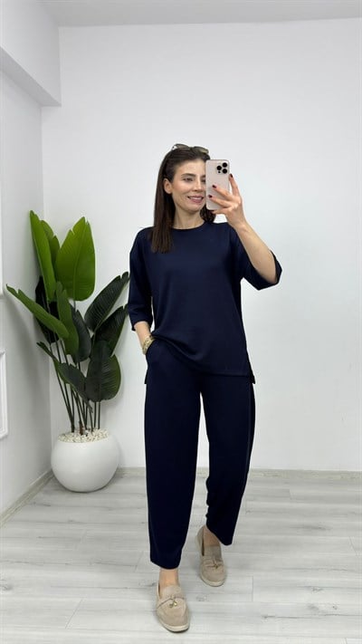 1035 Tunik Balon Pantolonlu Modal Takım Lacivert
