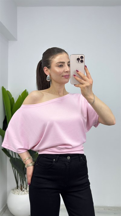 1618 Omuz Detaylı Modal Bluz Pembe
