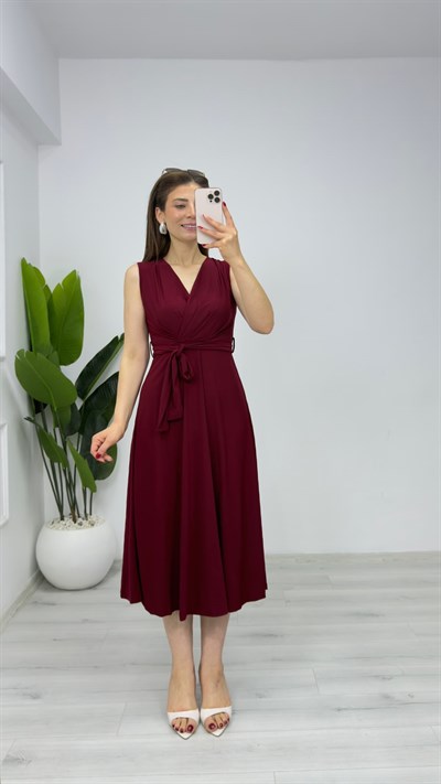 221120 Sandy Kruvaze Elbise Bordo