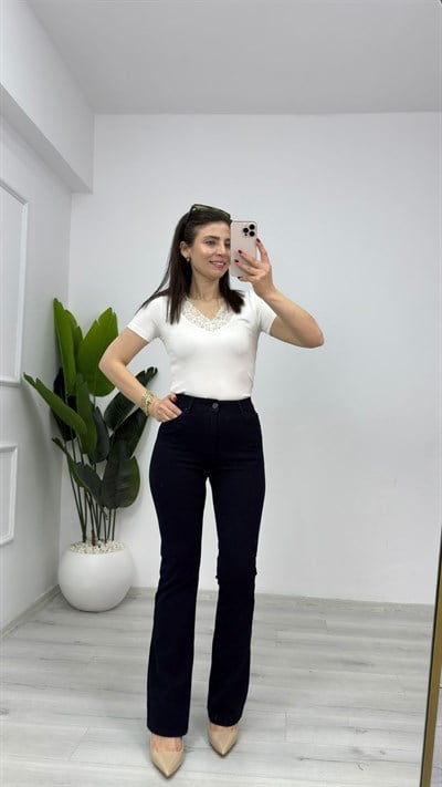 439-0504 En Boy Likra Lale Paça Kot Pantolon Lacivert
