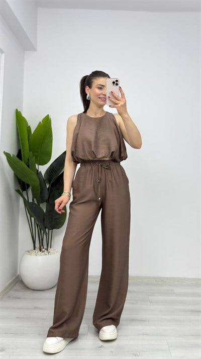580454 Balon Bluz Pantolon Takımı Kahverengi