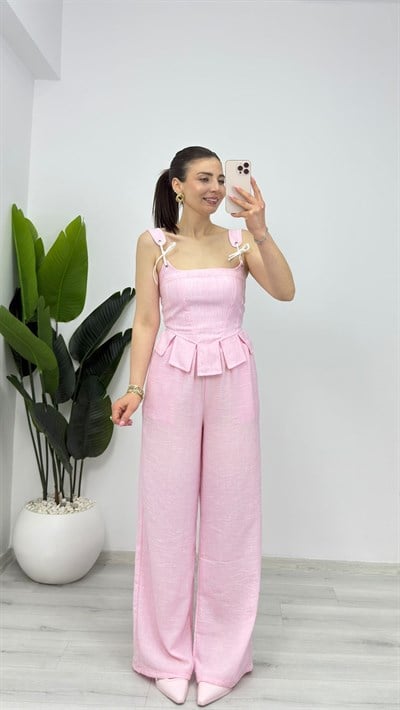 58525 Askılı Korse Bluz Patolon Takım Pembe