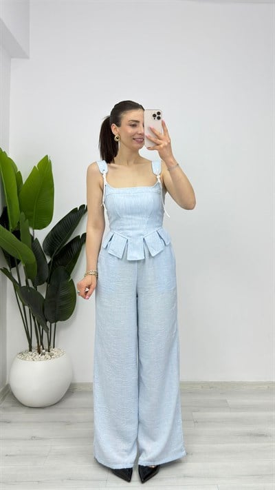 58525 Askılı Korse Bluz Patolon Takım Mavi