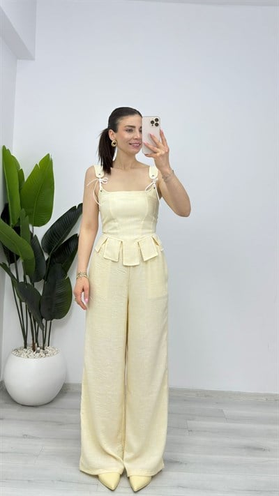 58525 Askılı Korse Bluz Patolon Takım Sarı
