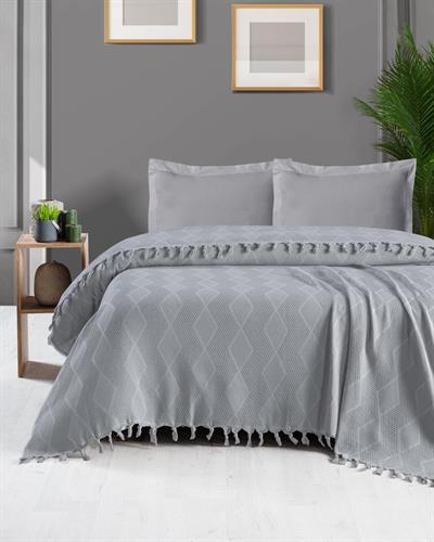 Çift Kişilik Gri Jakar Desen Pamuklu 220x240 cm / 4 Mevsim