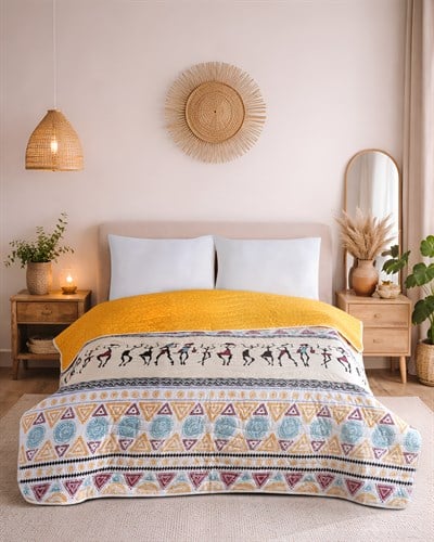 Boho Harmony Premium Çift Taraflı Pamuklu Kapitone Yatak Örtüsü 210x230 cm 