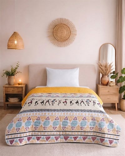 Boho Harmony Premium Çift Taraflı Pamuklu Kapitone Yatak Örtüsü 160x230 cm 