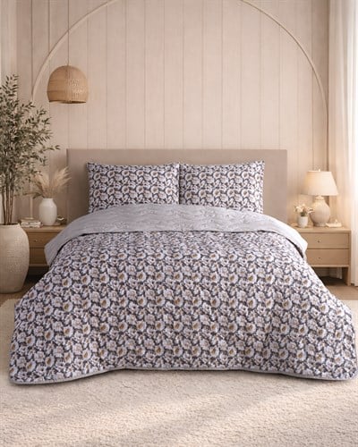 Premium Çift Kişilik Pamuklu Kapitone Çok Amaçlı Pike & Yatak Örtüsü / Soft Bej