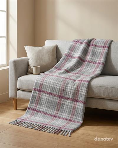 Cozy Life Pamuklu Skoç Tv Battaniyesi 130x170 / Pembe-Gri