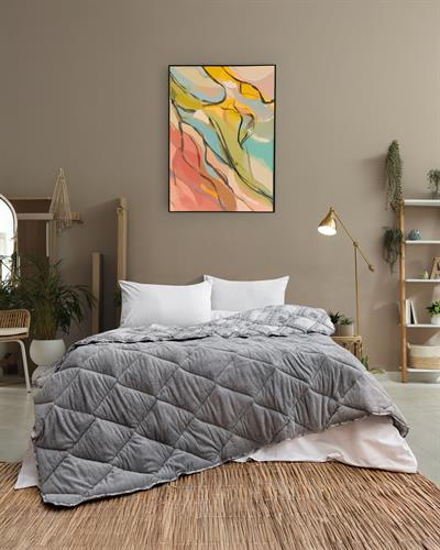 Grid Çift Taraflı Gri Welsoft Yorgan Seti / 195x215 Cm