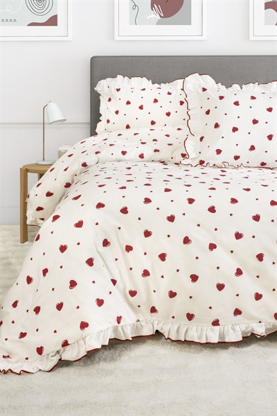 Juliet Premium Kalpli Fırfırlı Çift Kişilik Nevresim Seti / %100 Pamuklu
