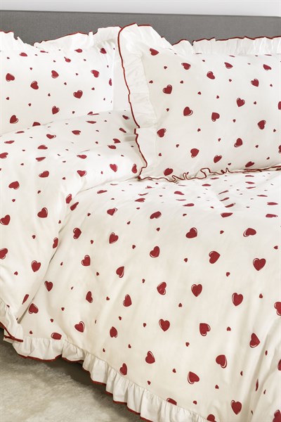 Juliet Premium Kalpli Fırfırlı Çift Kişilik Nevresim Seti / %100 Pamuklu
