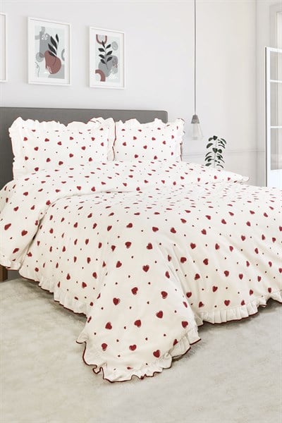 Juliet Premium Kalpli Fırfırlı Çift Kişilik Nevresim Seti / %100 Pamuklu