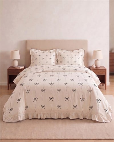 Lisette Premium Fırfırlı&Fiyonklu Çift Kişilik Nevresim Seti / %100 Pamuklu