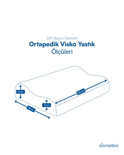Ortapedik Çift Boyun Destekli Visko Yastık 55x35x13x11 Cm