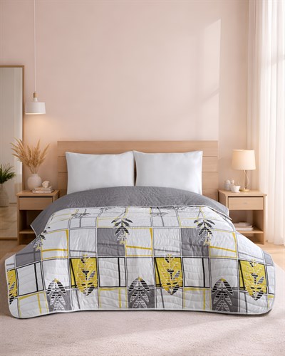 Pure Lines Sarı Premium Çift Taraflı Pamuklu Kapitone Yatak Örtüsü 210x230 cm