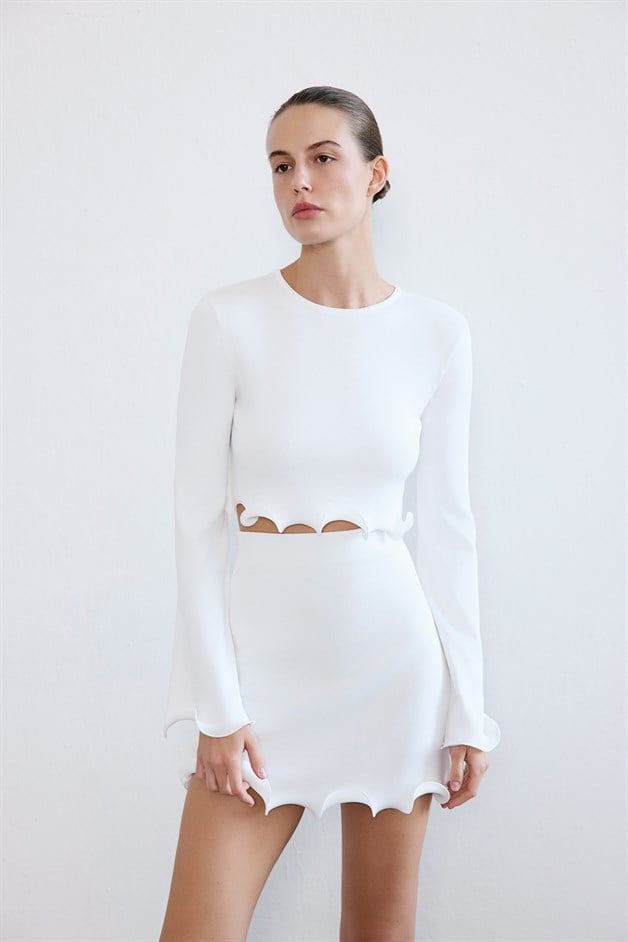 Bisiklet Yaka Triko Ekru Bluz