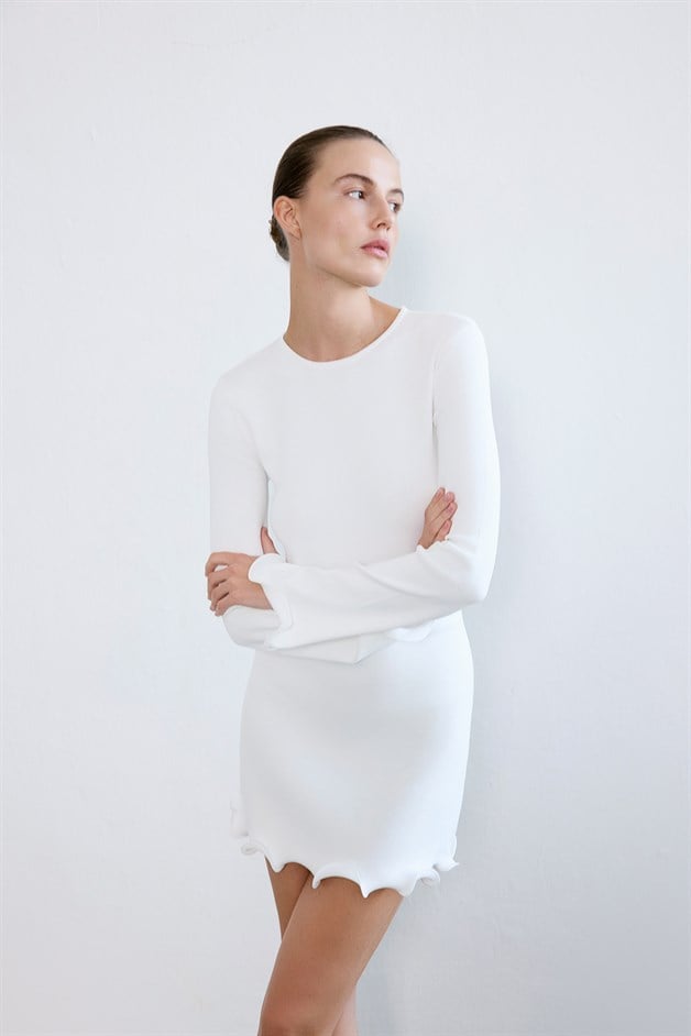 Bisiklet Yaka Triko Ekru Bluz