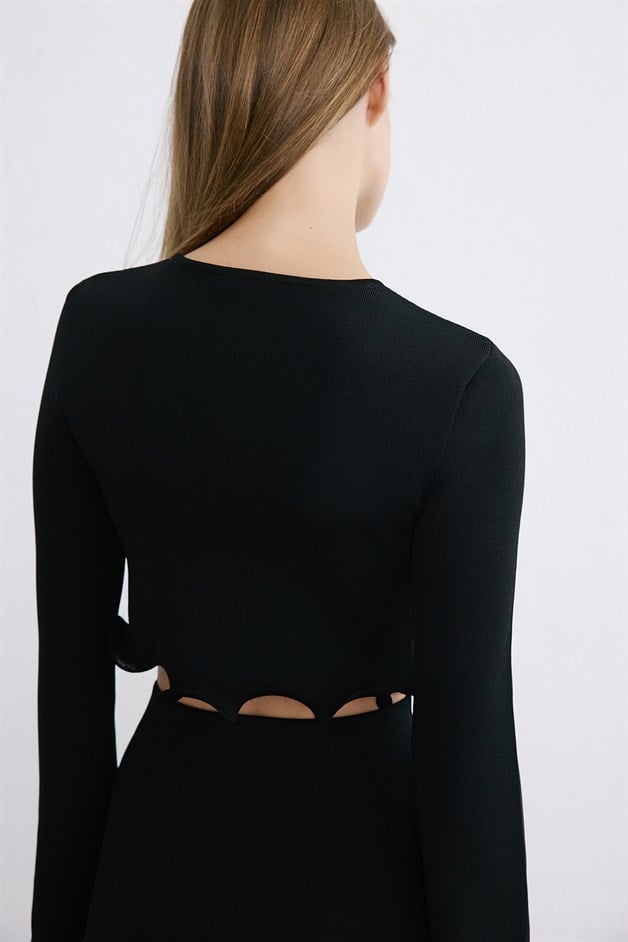 Crew Neck Knit Black Blouse