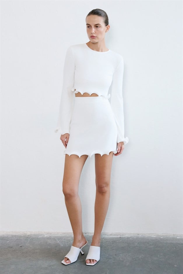 Bisiklet Yaka Triko Ekru Bluz