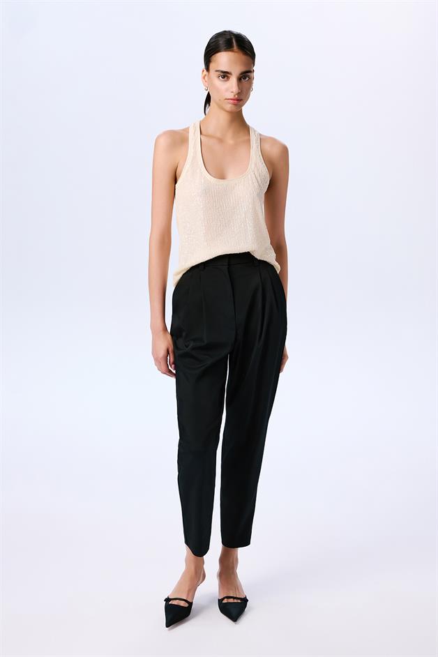 Chic Sequined Strappy Ecru Tank Top