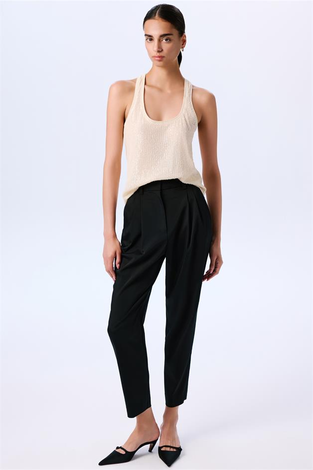 Chic Sequined Strappy Ecru Tank Top