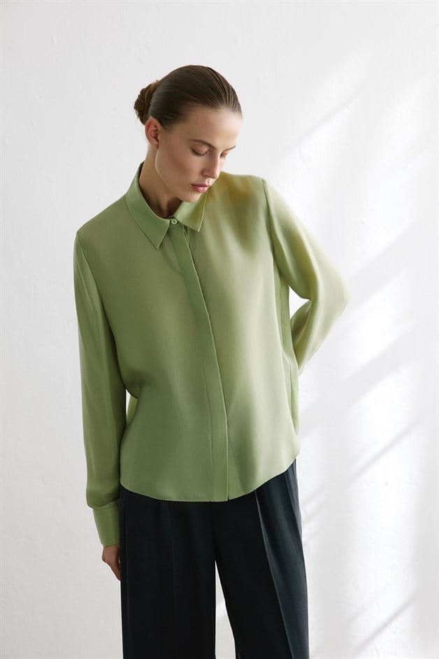 Cuffed Long Sleeve Green Shirt