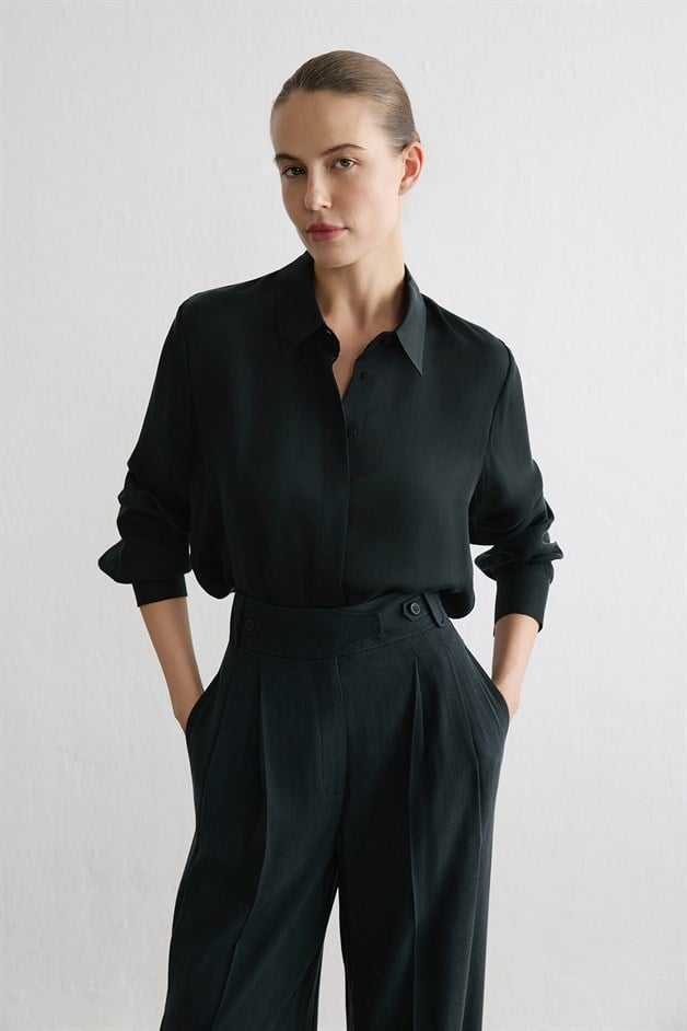 Cuffed Long Sleeve Black Shirt