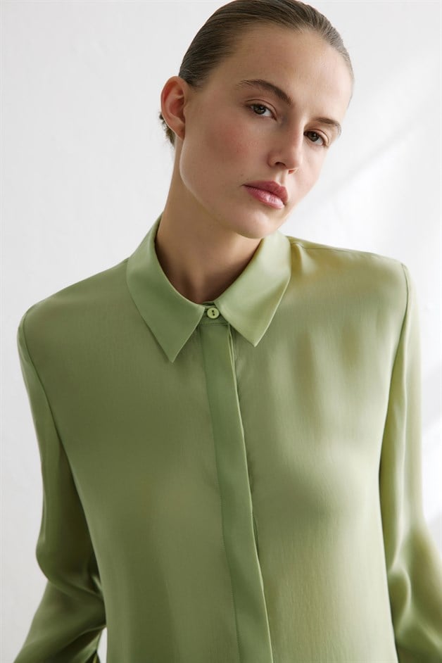 Cuffed Long Sleeve Green Shirt