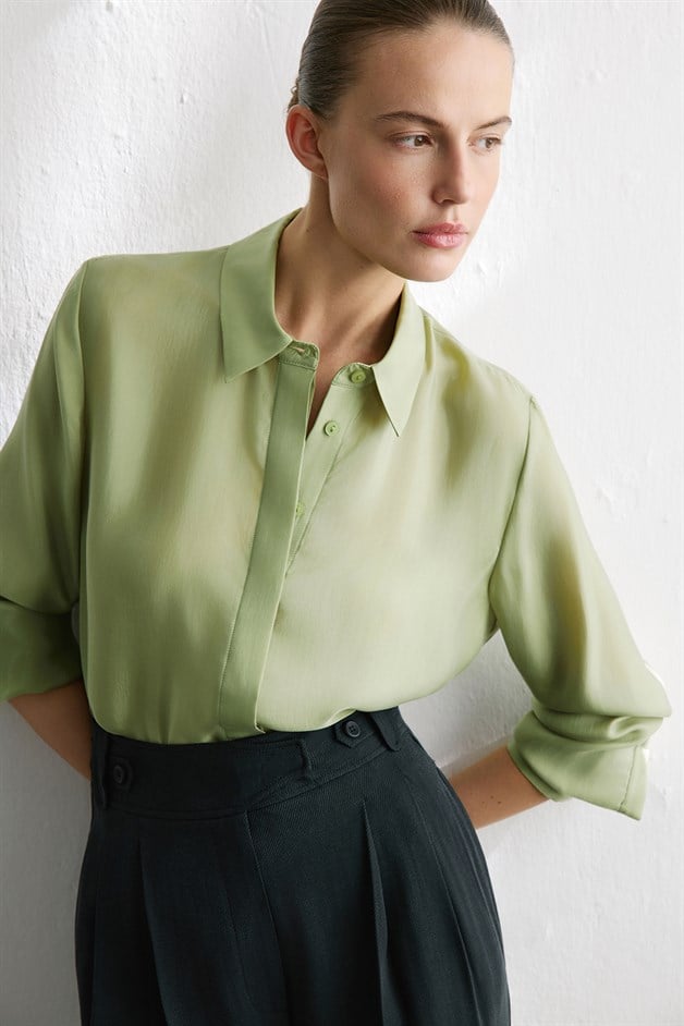 Cuffed Long Sleeve Green Shirt