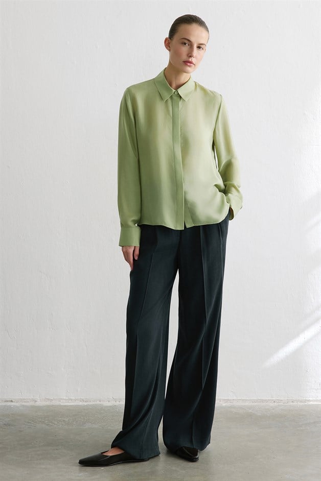 Cuffed Long Sleeve Green Shirt