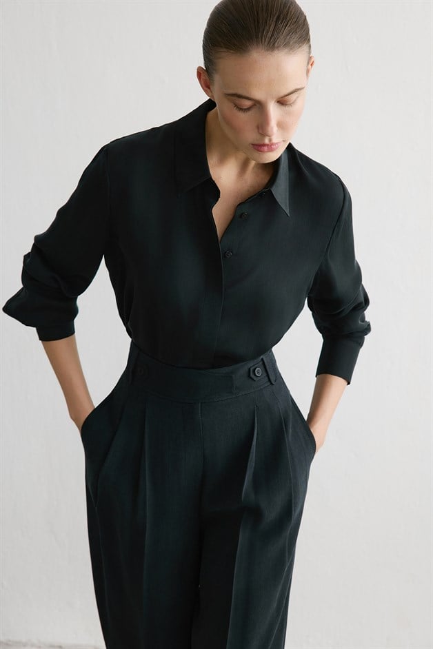 Cuffed Long Sleeve Black Shirt