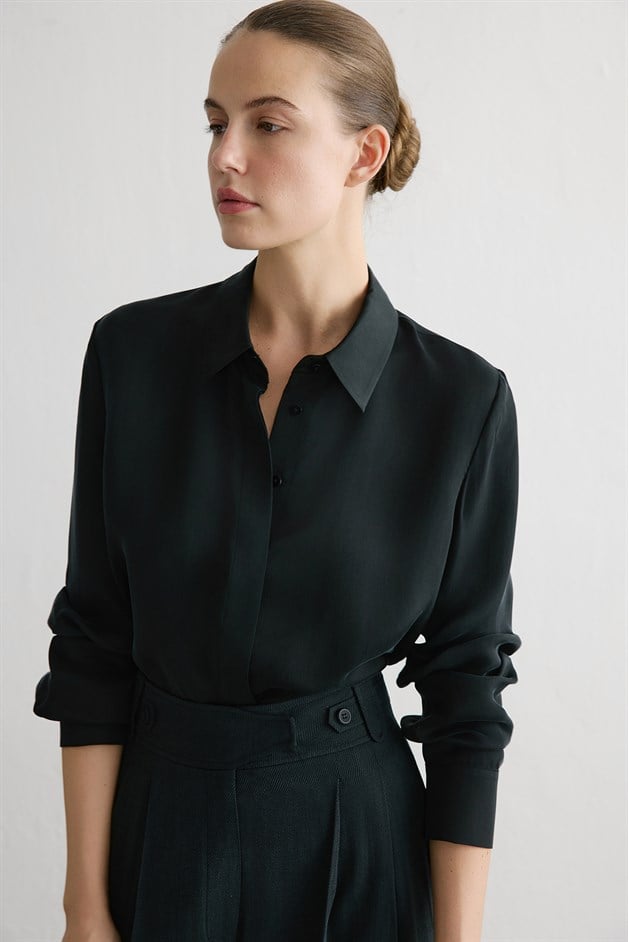 Cuffed Long Sleeve Black Shirt