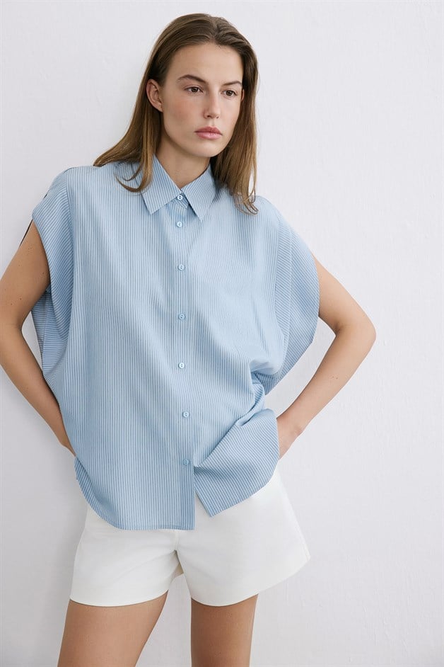 Striped Dropped Sleeve Blue Shirt