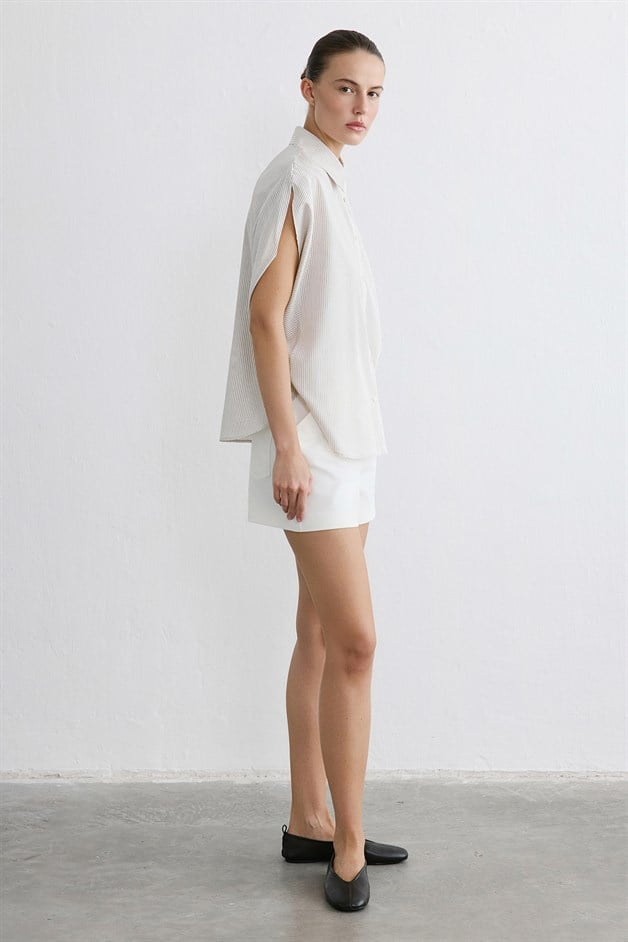 Striped Dropped Sleeve Ecru Shirt