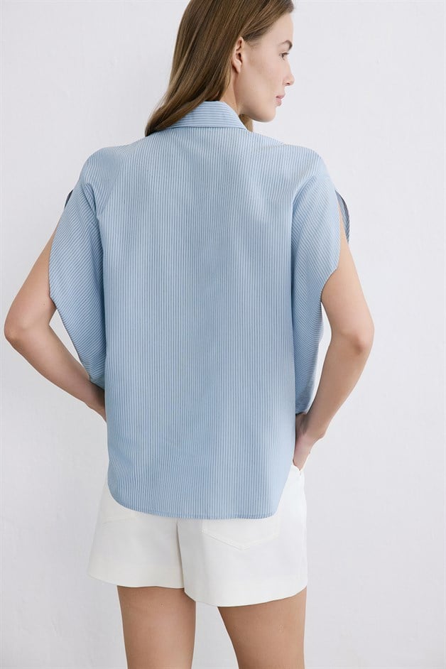 Striped Dropped Sleeve Blue Shirt