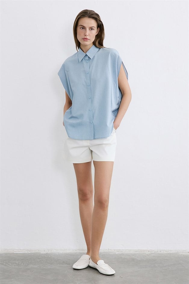 Striped Dropped Sleeve Blue Shirt