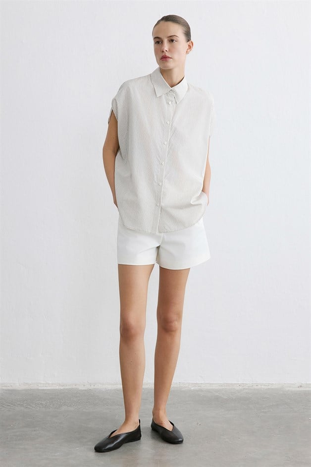 Striped Dropped Sleeve Ecru Shirt