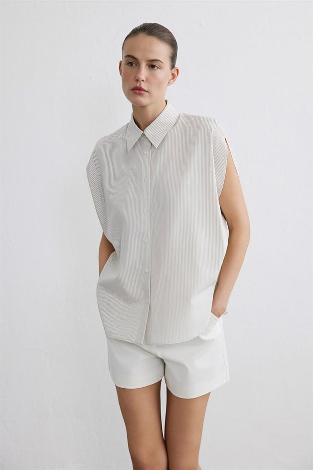 Striped Dropped Sleeve Ecru Shirt