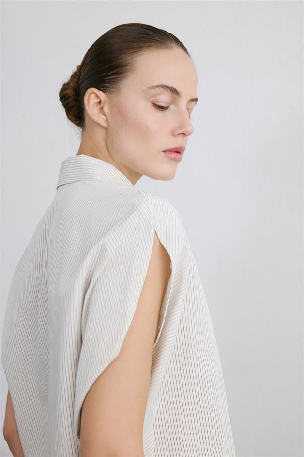 Striped Dropped Sleeve Ecru Shirt