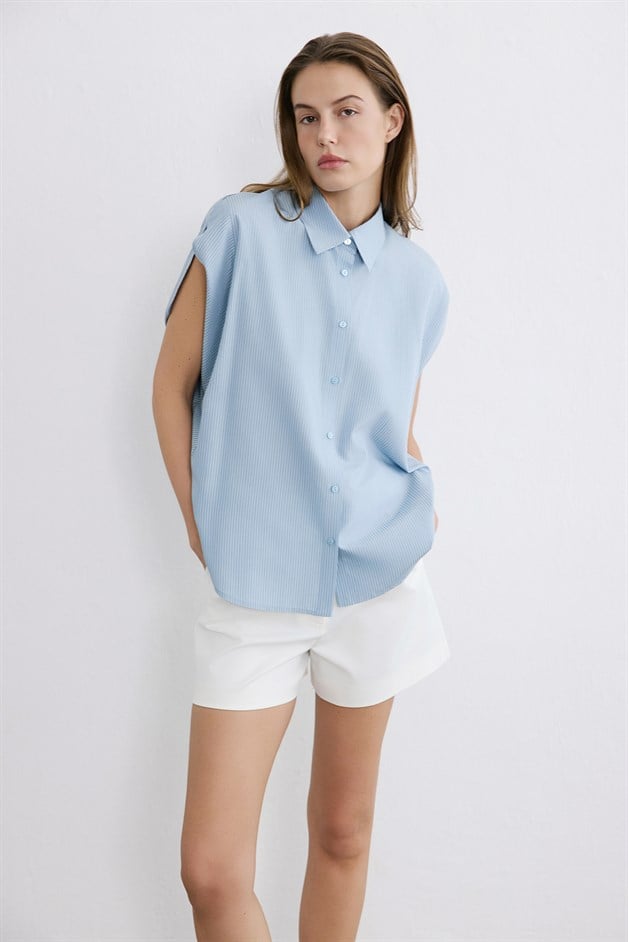 Striped Dropped Sleeve Blue Shirt