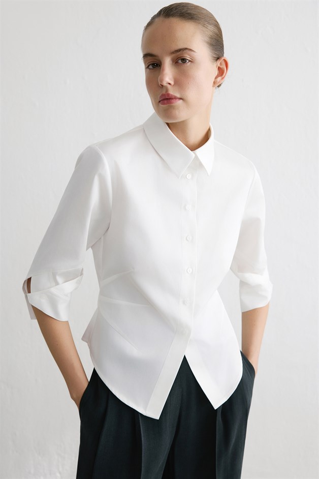 Three Quarter Sleeve Poplin Ecru Shirt