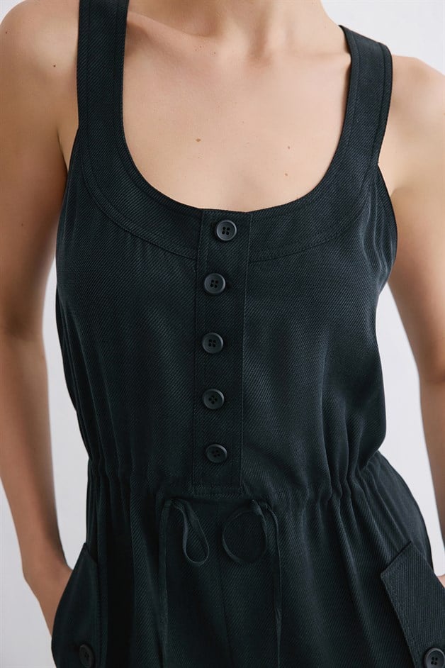 Thick Strap Wide Leg Black Jumpsuit