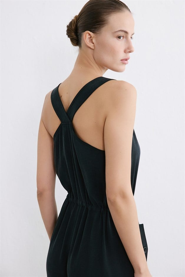 Thick Strap Wide Leg Black Jumpsuit